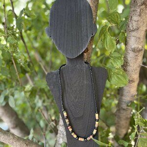 Authentic West African Handmade Black & Yellow Bead Necklace